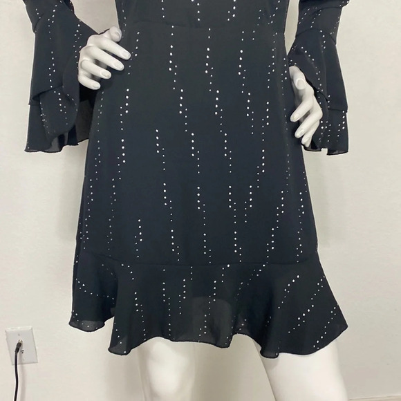 Who What Wear Black Silver Crew Neck Long Bell Sleeves A-Line Dress Size S - Picture 5 of 7